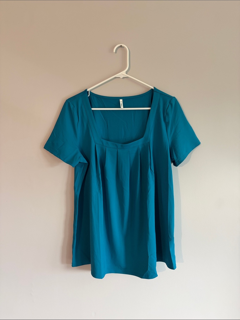 HALARA Teal Square-Neck Short Sleeve Blouse